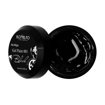 Гель-фарба БЕЗ липкого шару Komilfo No Wipe Gel Paint Black 001 (чорна), 5 мл 2000300282 фото